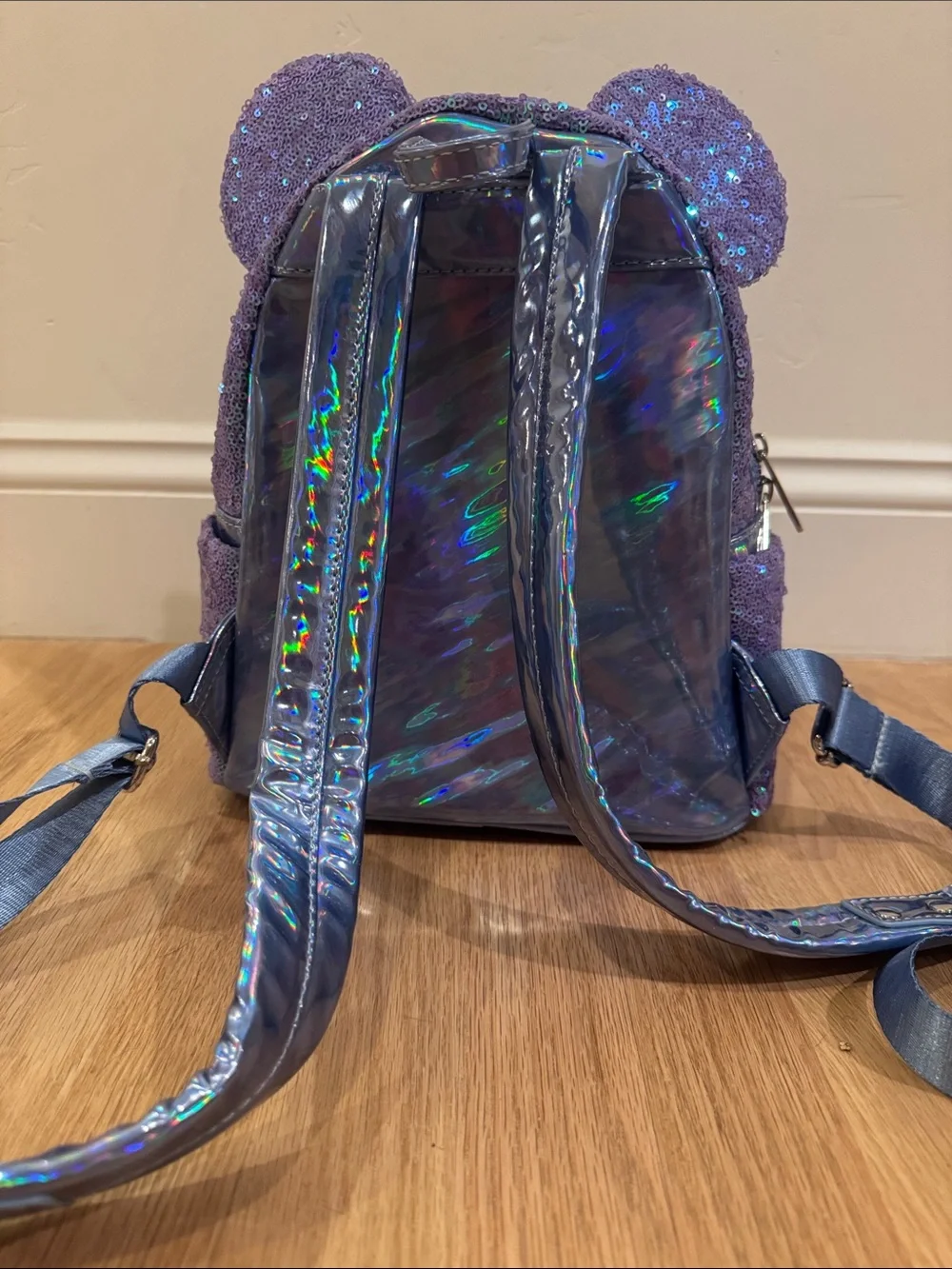 Loungefly Disney Purple Sequin Minnie Ear Mini Backpack with Holographic Bow